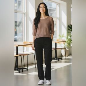 Yves Saint Laurent Sheer Knit Metallic Brown 3/4 Sleeve Top Size M